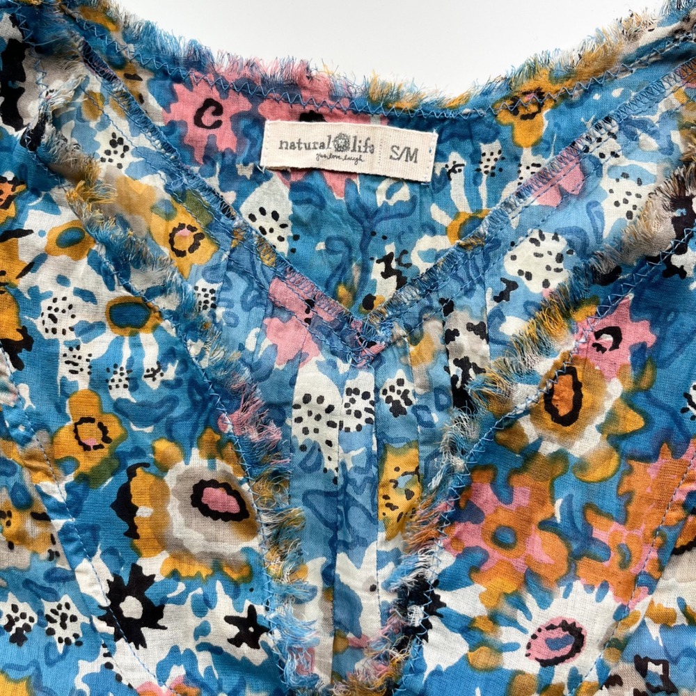 Natural Life Boho Floral Tunic Dress Swim Coverup Womens Small Medium Blue Pink - Picture 11 of 12